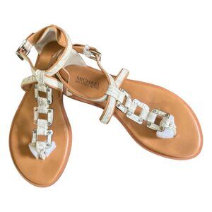 MICHAEL Michael Kors "Darci" Leather Embossed Thong Sandal White Gray Size 8M